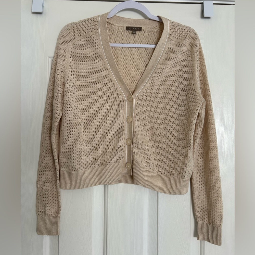 Lilla P Cream Button-Up Cardigan